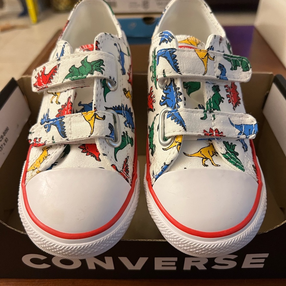 Converse Kids' Sneakers with Dinosaur Print - Red, Green, Blue, Yellow
